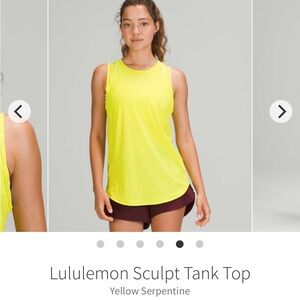 Lululemon Sculpt Tank Top Size 6 in Yellow Serpantine Running Activewear Workout
